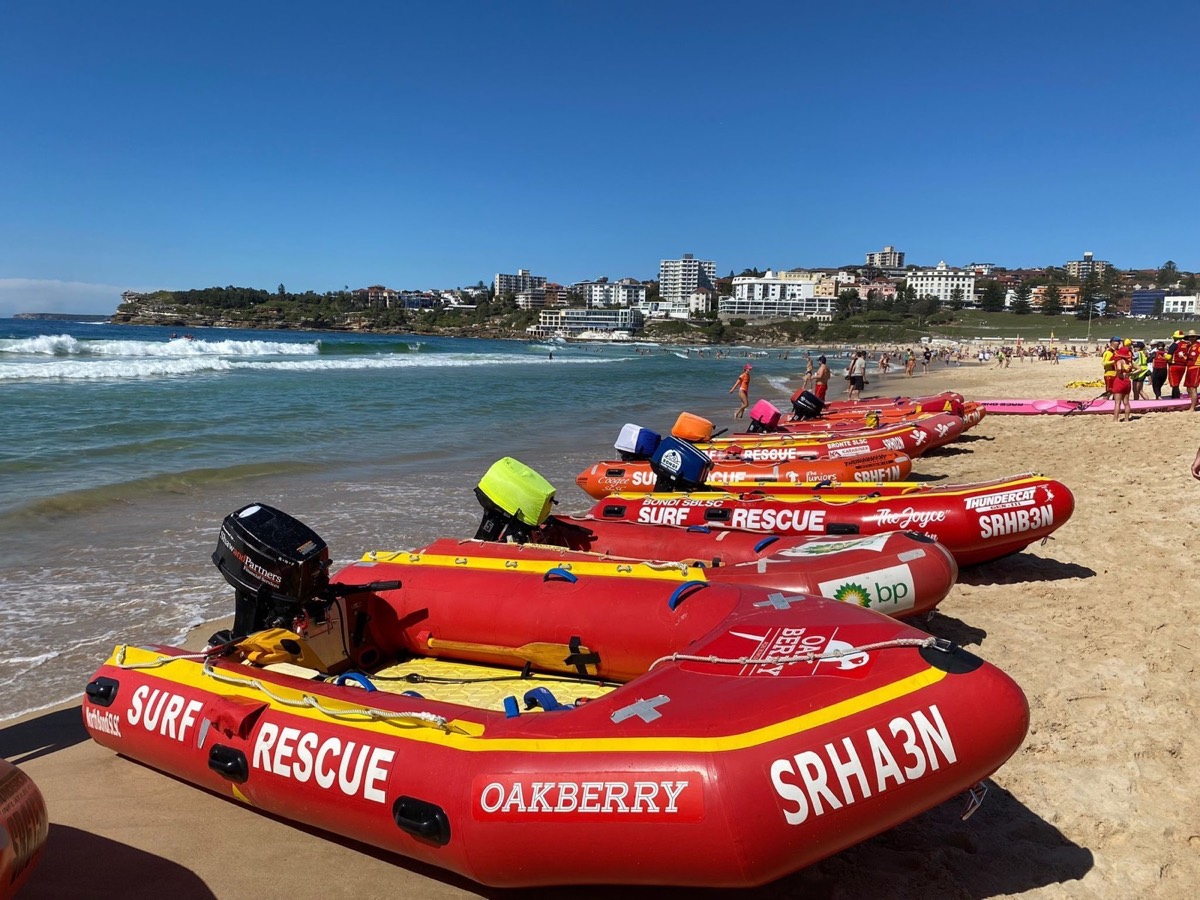 Surf rescue boats lined up on Bondi beach